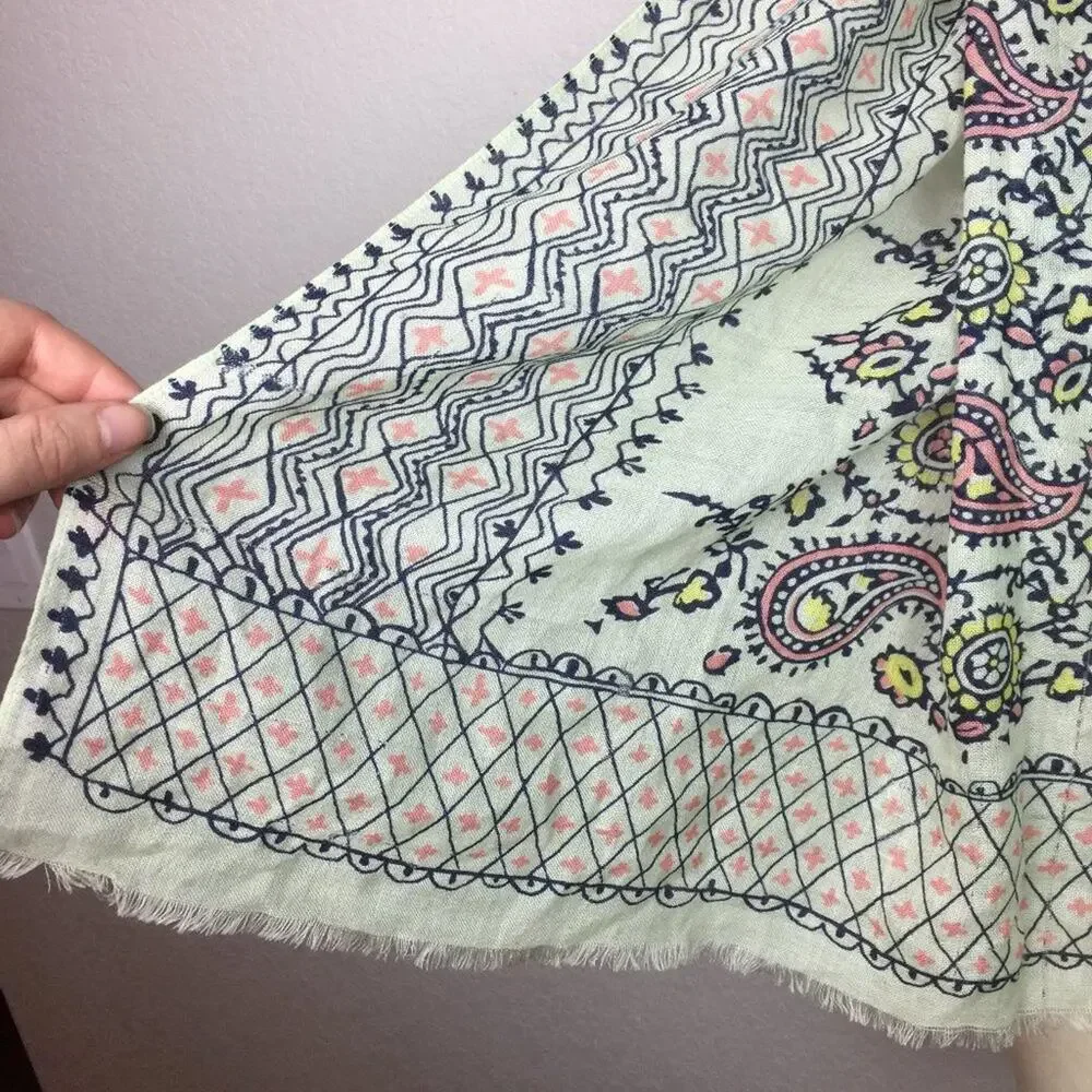 Adorable Paisley Print Scarf on Mint Background